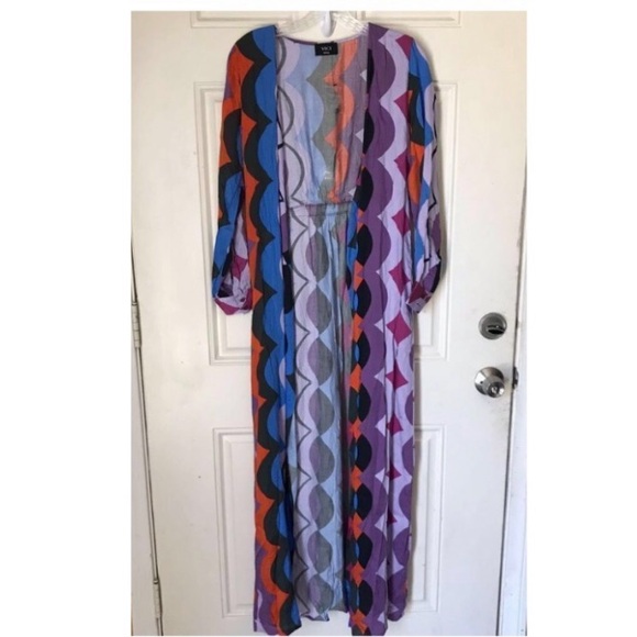 NWT • VICI Abstract Print Multicolor Maxi Wrap Dress / Duster - Picture 4 of 11
